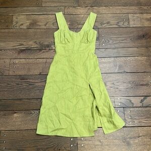 Reformation Linen Midi Dress Sweetheart Neckline Green